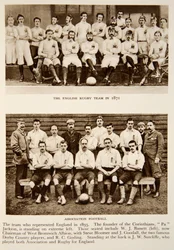 Das englische Rugby-Team 1871 und Vertreter des Association Football 1895, Fotografien aus The Times